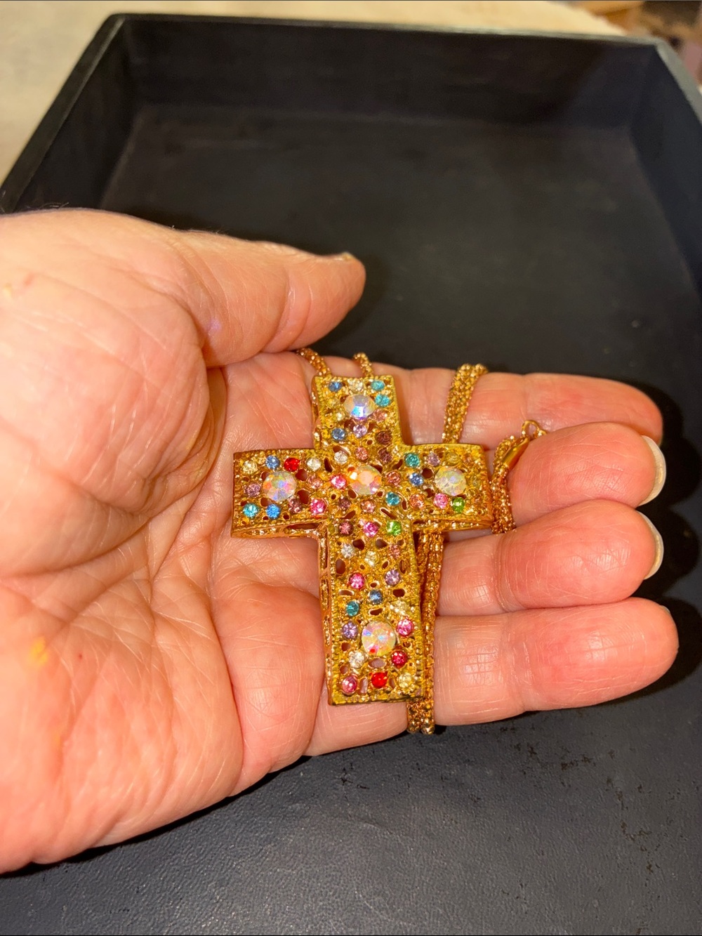 Gold Cross with Multicolor Rhinestones - Picture 8 of 9